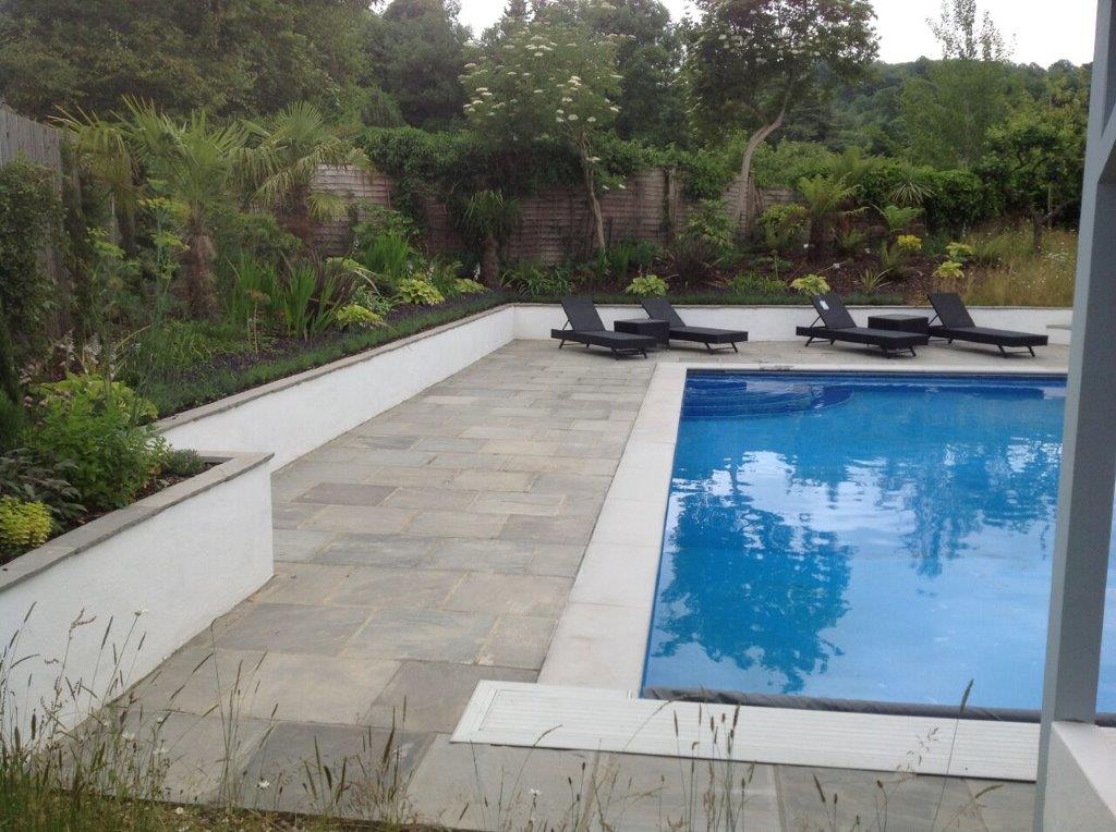 Otford garden project showing professionally designed planting scheme and hard landscaping