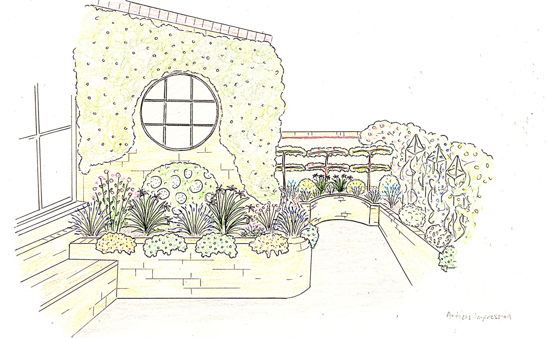 Contemporary garden 3D design with outdoor living area